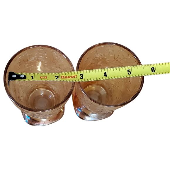 Vintage Jeanette Carnival Glass Tumbler Floragold Louisa 10 oz 5.25" Iridescent - Picture 5 of 8